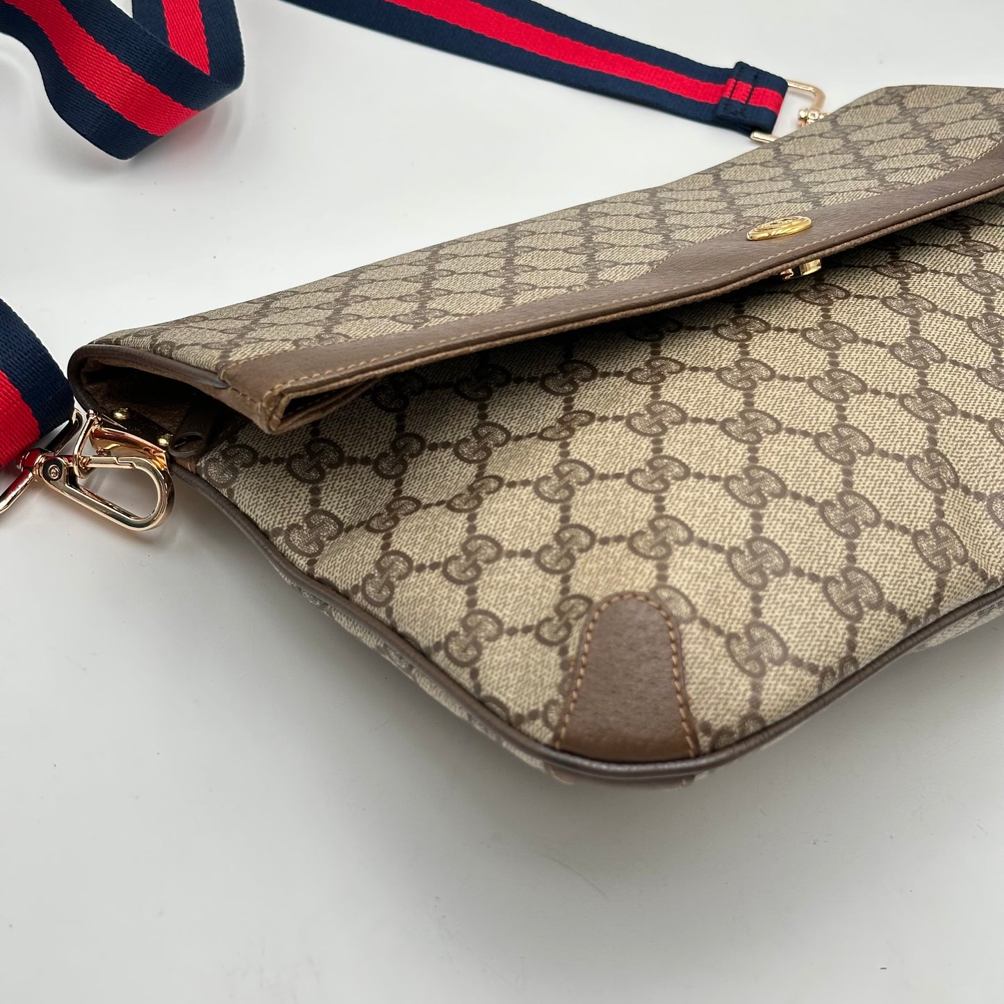 Authentic GUCCI GG Canvas Large Flap Clutch Crossbody