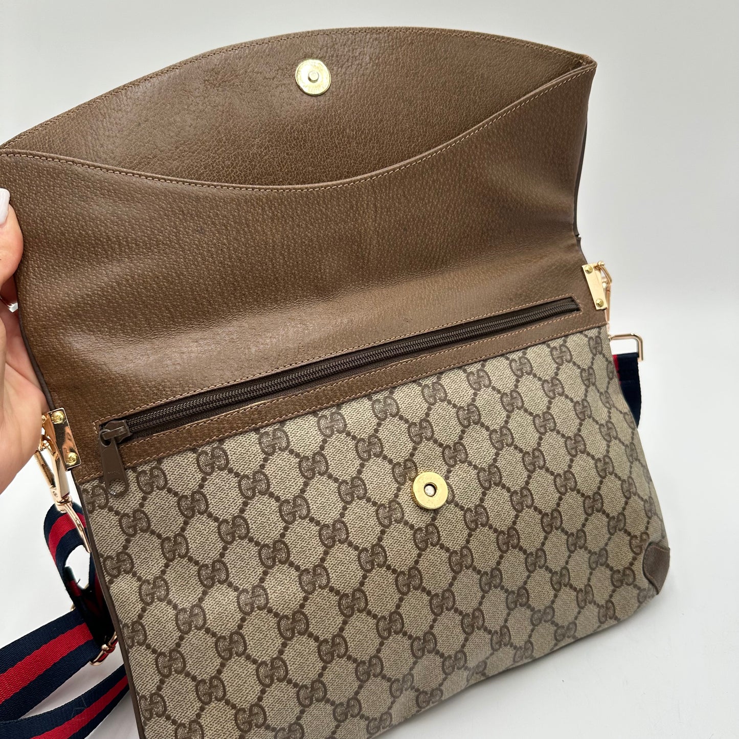 Authentic GUCCI GG Canvas Large Flap Clutch Crossbody