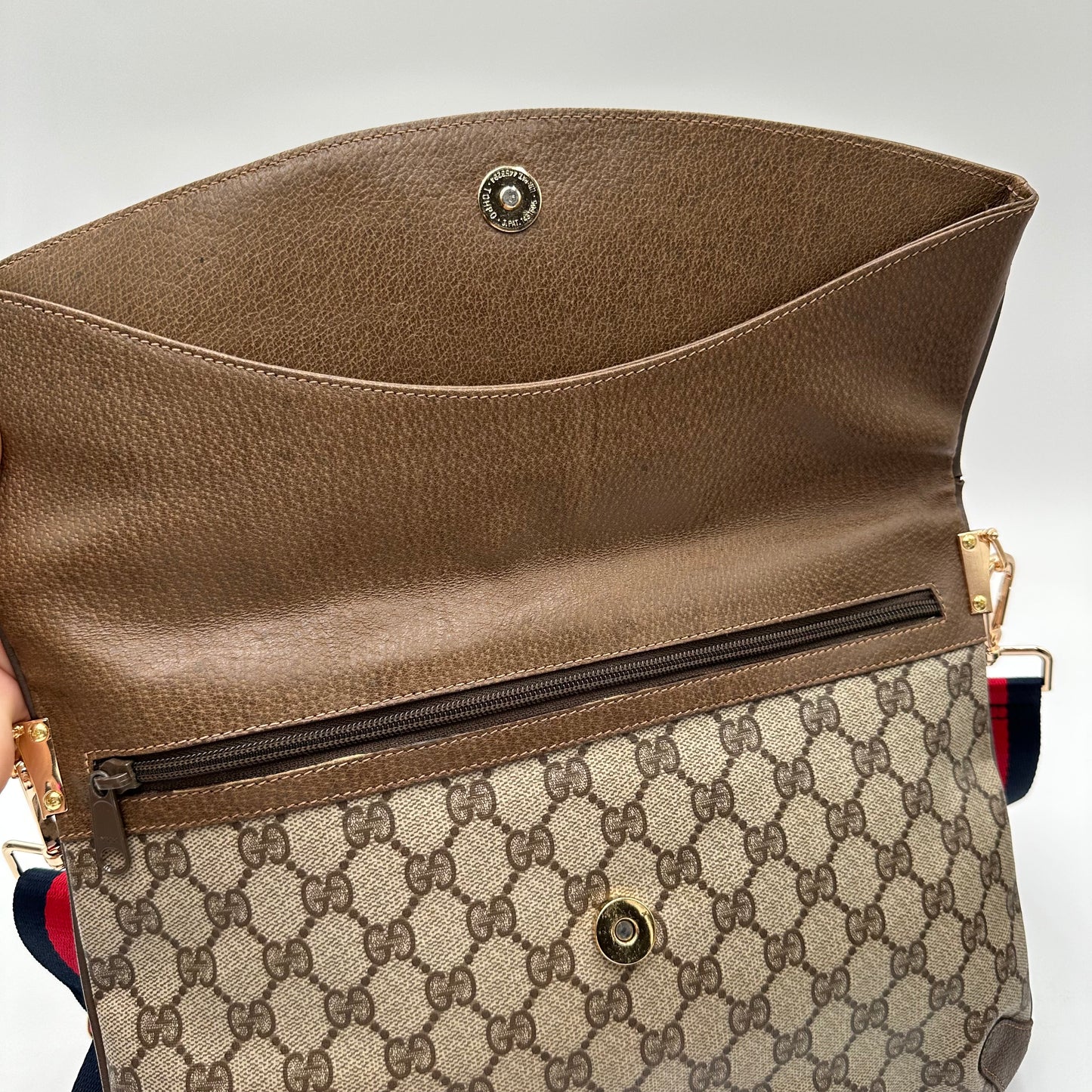 Authentic GUCCI GG Canvas Large Flap Clutch Crossbody