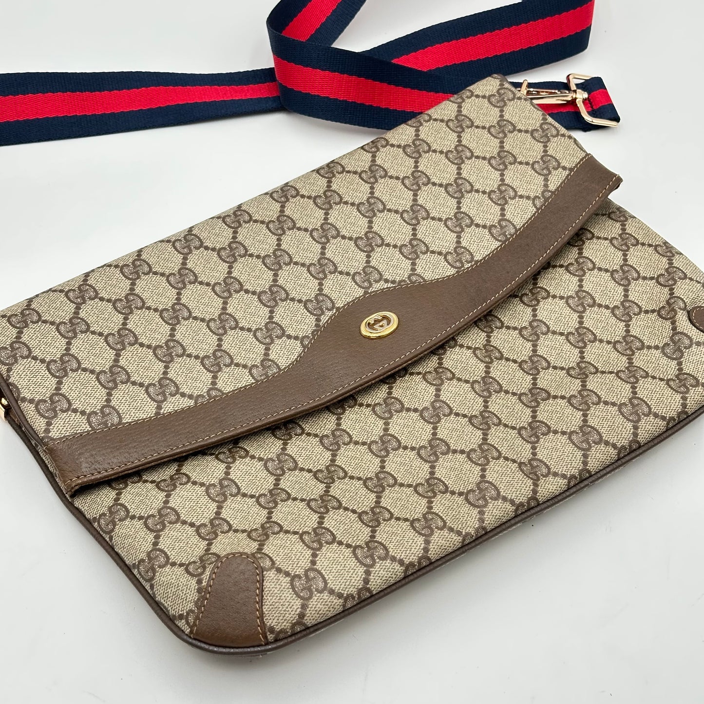 Authentic GUCCI GG Canvas Large Flap Clutch Crossbody