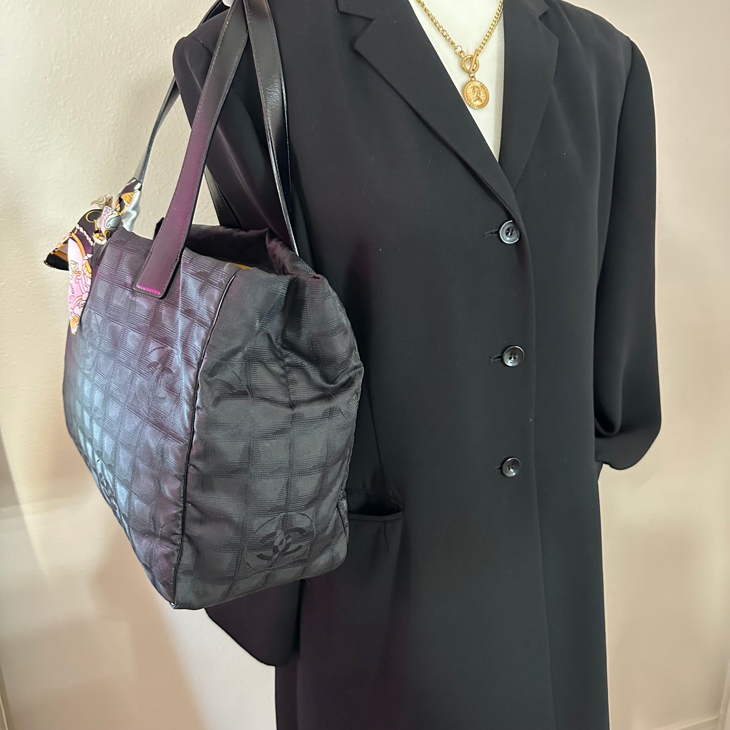 Authentic CHANEL Black Medium Travel Line Tote