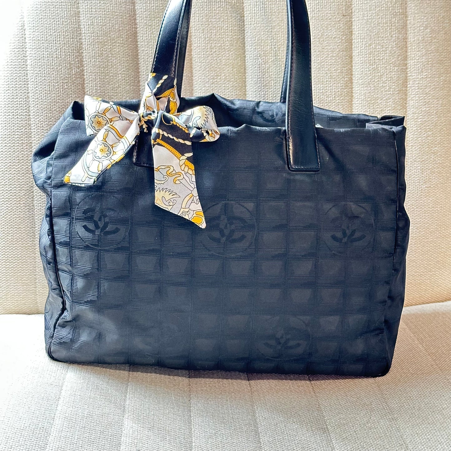 Authentic CHANEL Black Medium Travel Line Tote