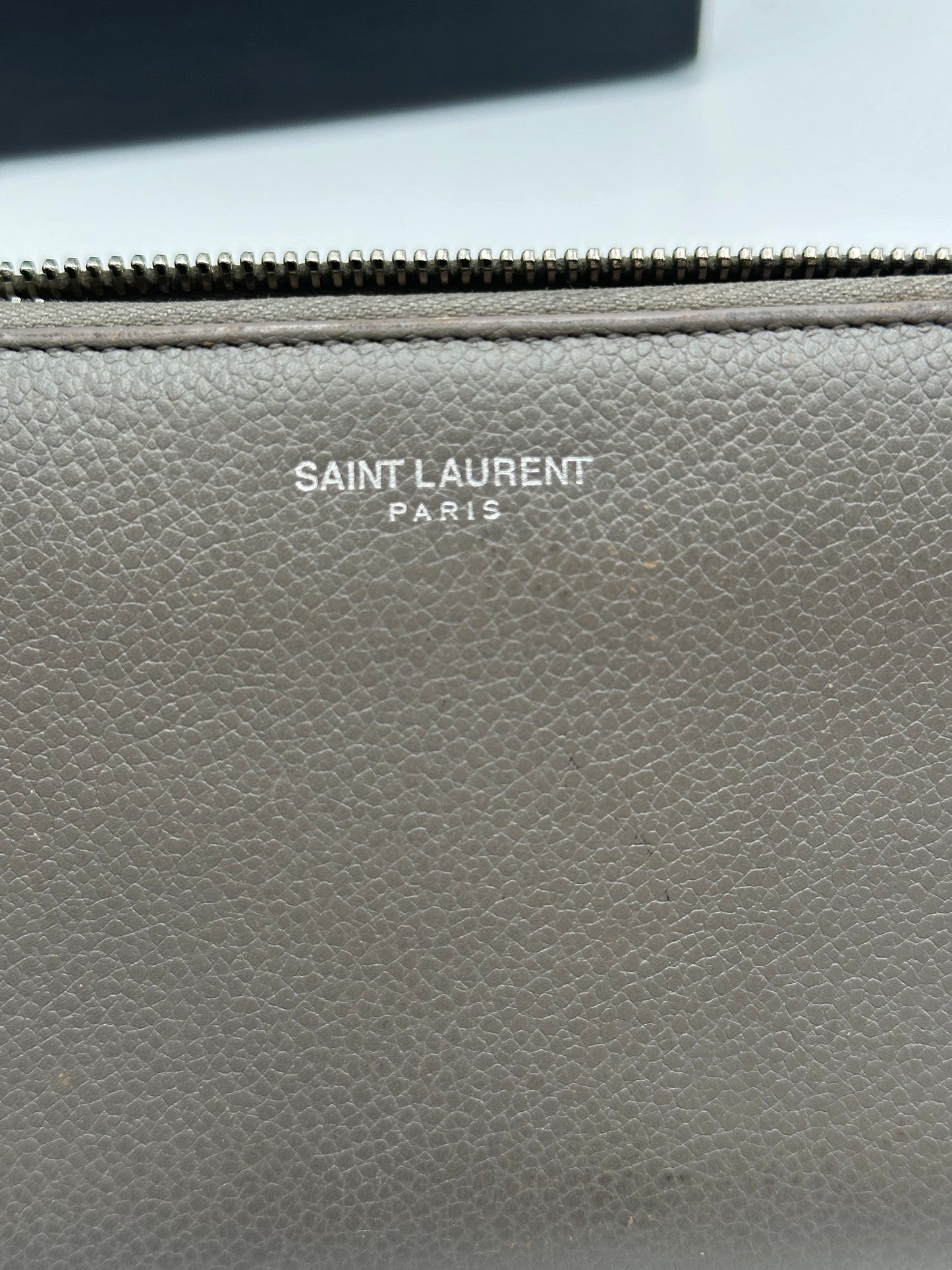 Authentic YSL Gray Rive Gauche Full Zip Wallet w/ Crossbody Kit & Gift Box