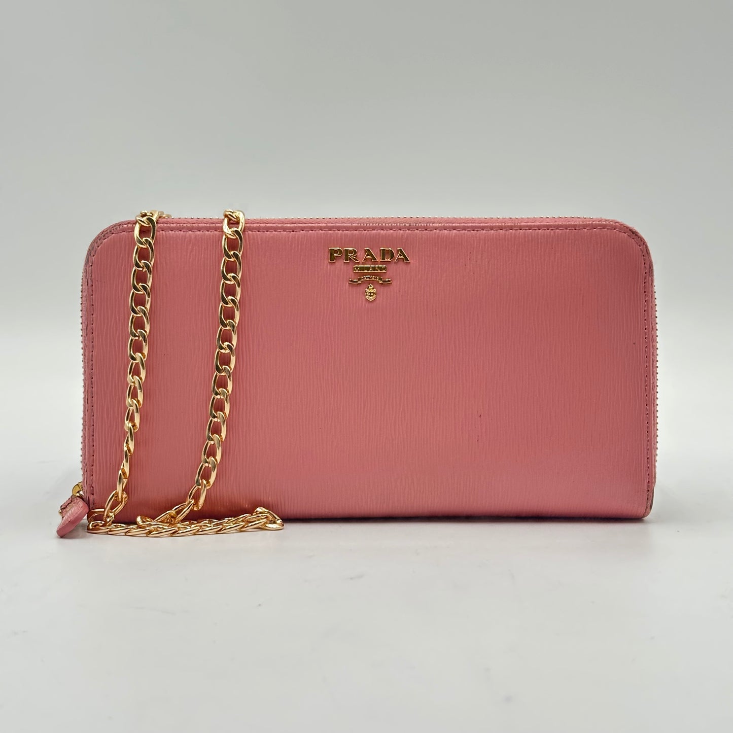 Authentic PRADA Pink Saffiano Full Zip Wallet Crossbody