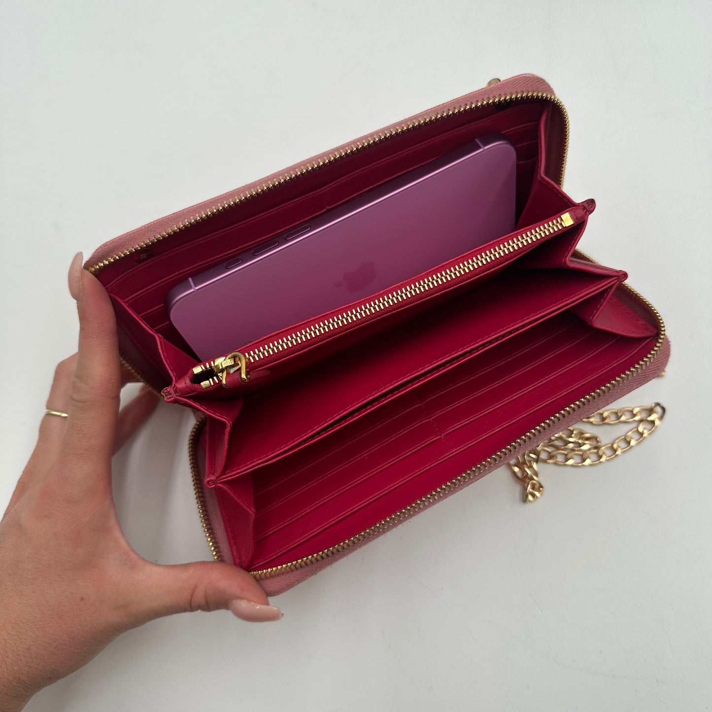 Authentic PRADA Pink Saffiano Full Zip Wallet Crossbody