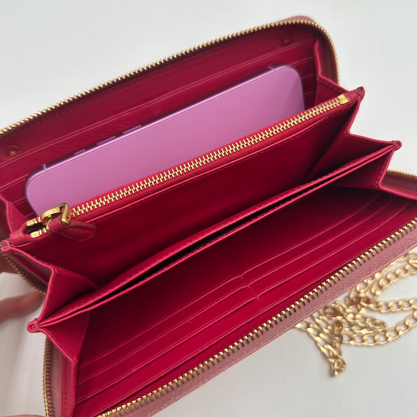 Authentic PRADA Pink Saffiano Full Zip Wallet Crossbody