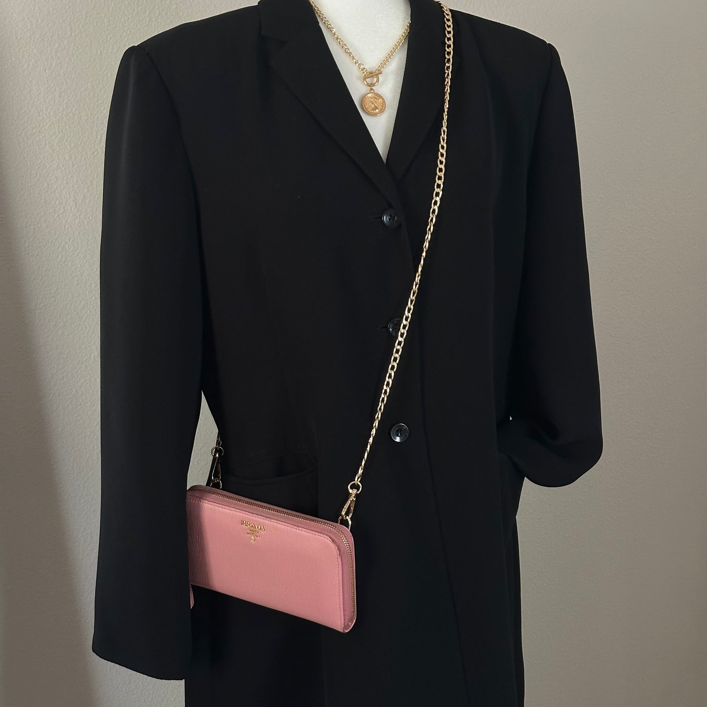 Authentic PRADA Pink Saffiano Full Zip Wallet Crossbody