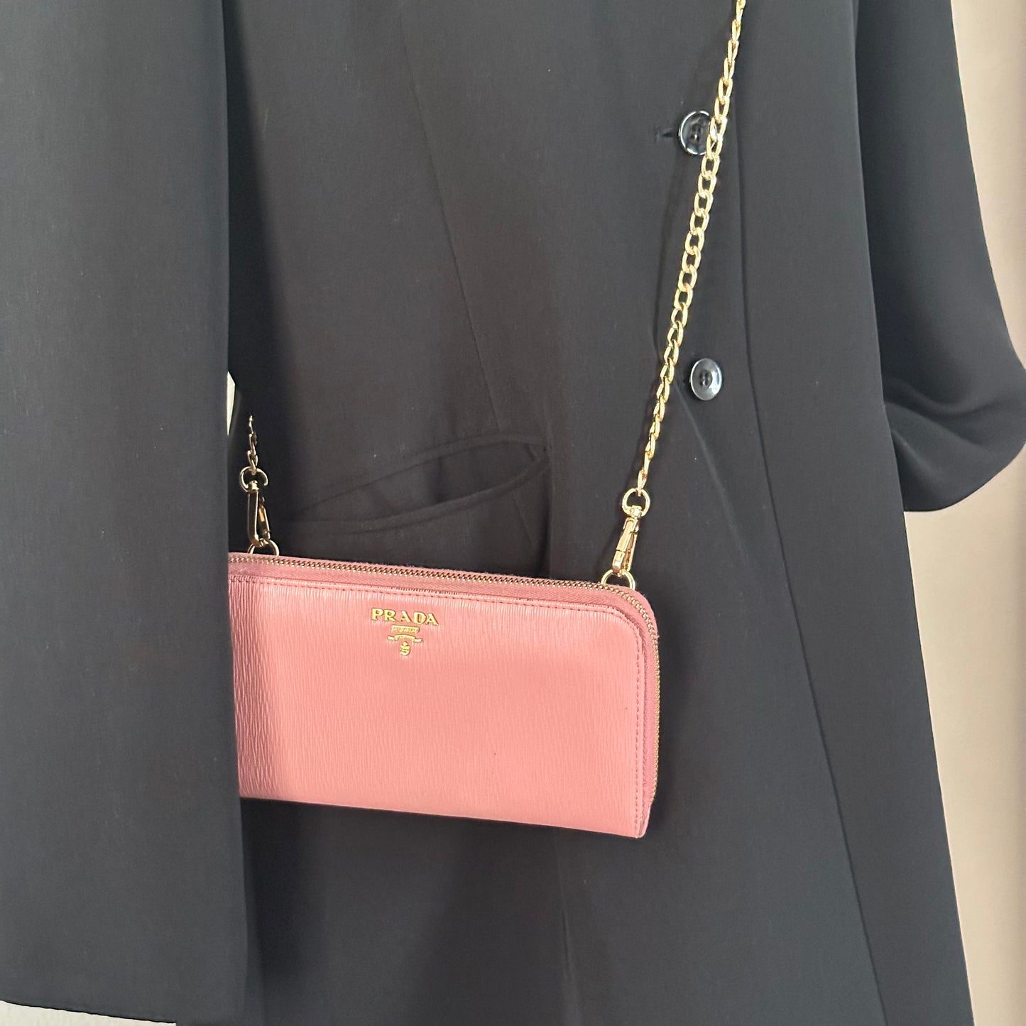 Authentic PRADA Pink Saffiano Full Zip Wallet Crossbody
