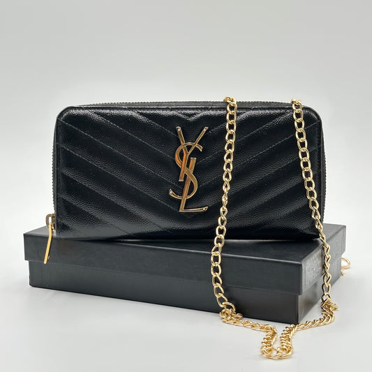 Authentic YSL Black Matelasse Black Full Zipper Wallet
