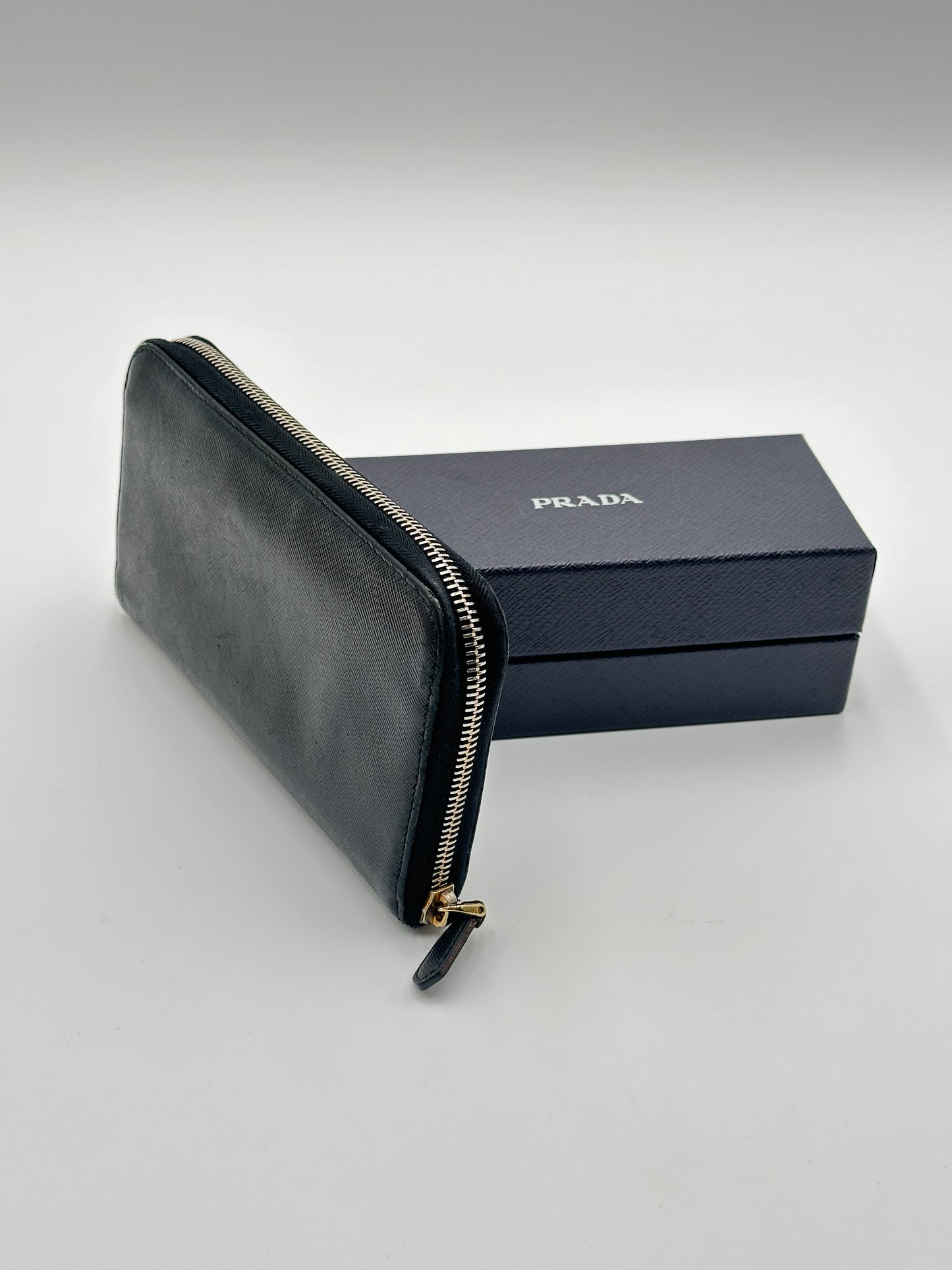 Authentic PRADA Black Saffiano Full Zip Wallet w/ Crossbody Strap