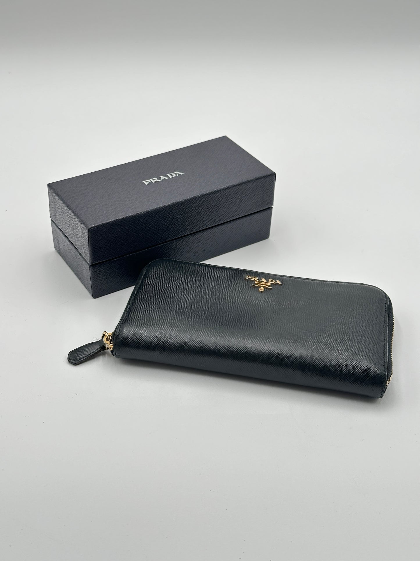 Authentic PRADA Black Saffiano Full Zip Wallet w/ Crossbody Strap