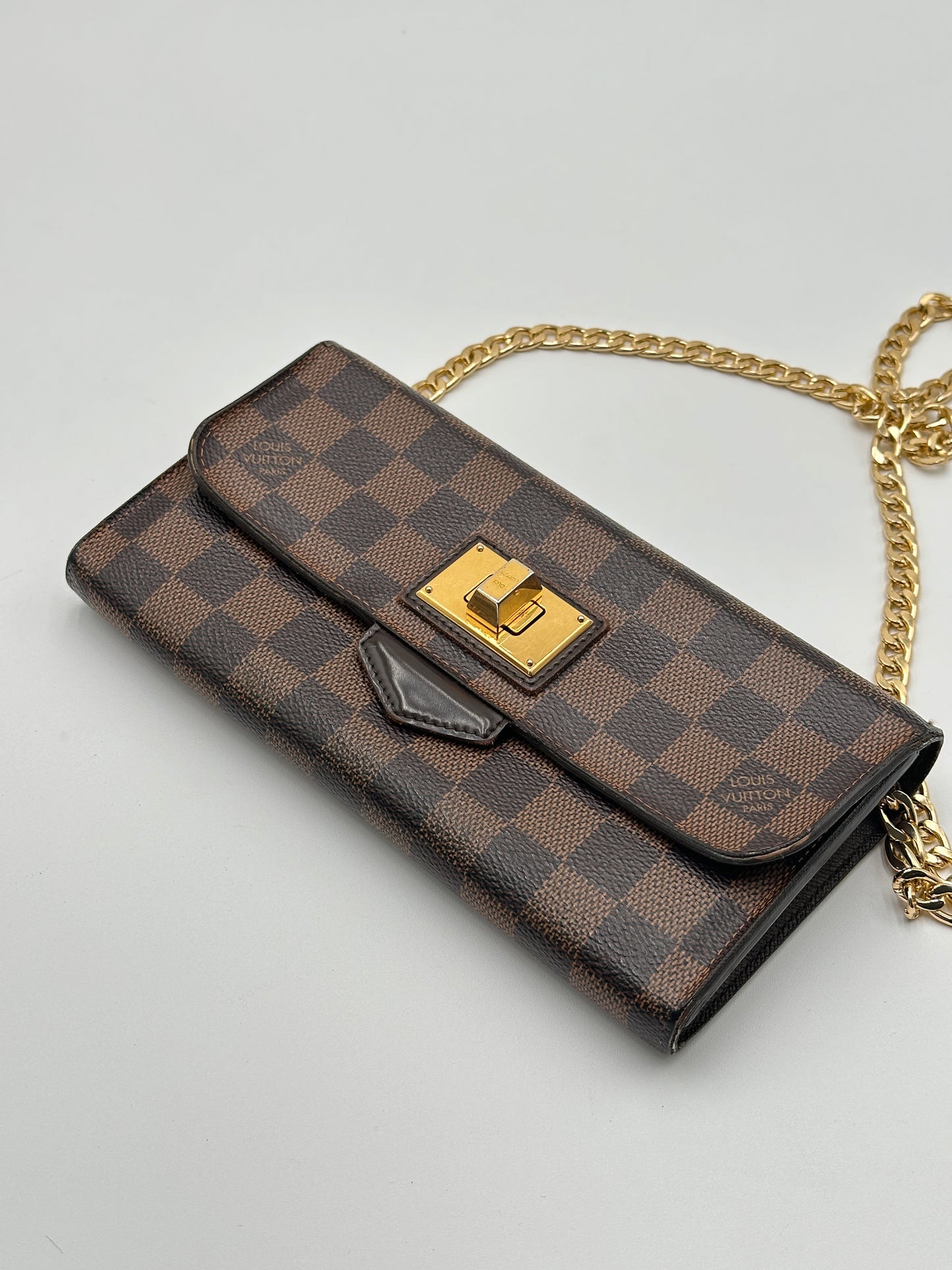 Authentic Louis Vuitton Damier Ebene Rosebery Wallet w/ Crossbody Kit