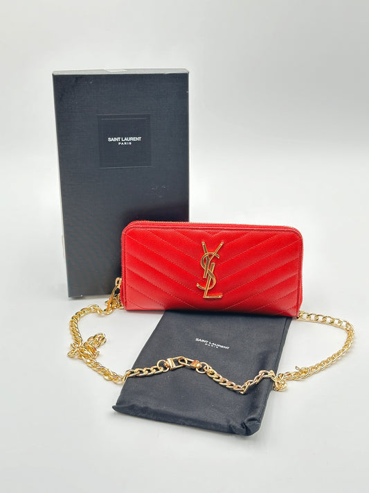 Authentic YSL Matelasse Full Zip Wallet w/ Crossbody Strap, Dust Bag &amp; Gift Box