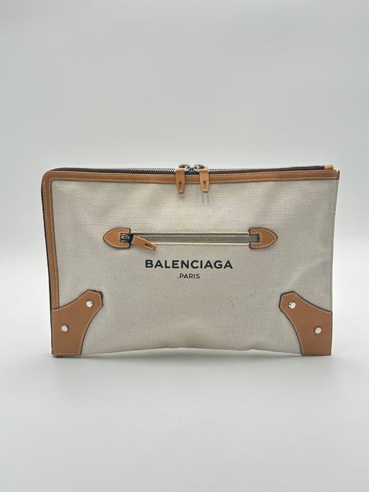 Authentic Balenciaga Linen Zipper Pouch w/ Crossbody Kit