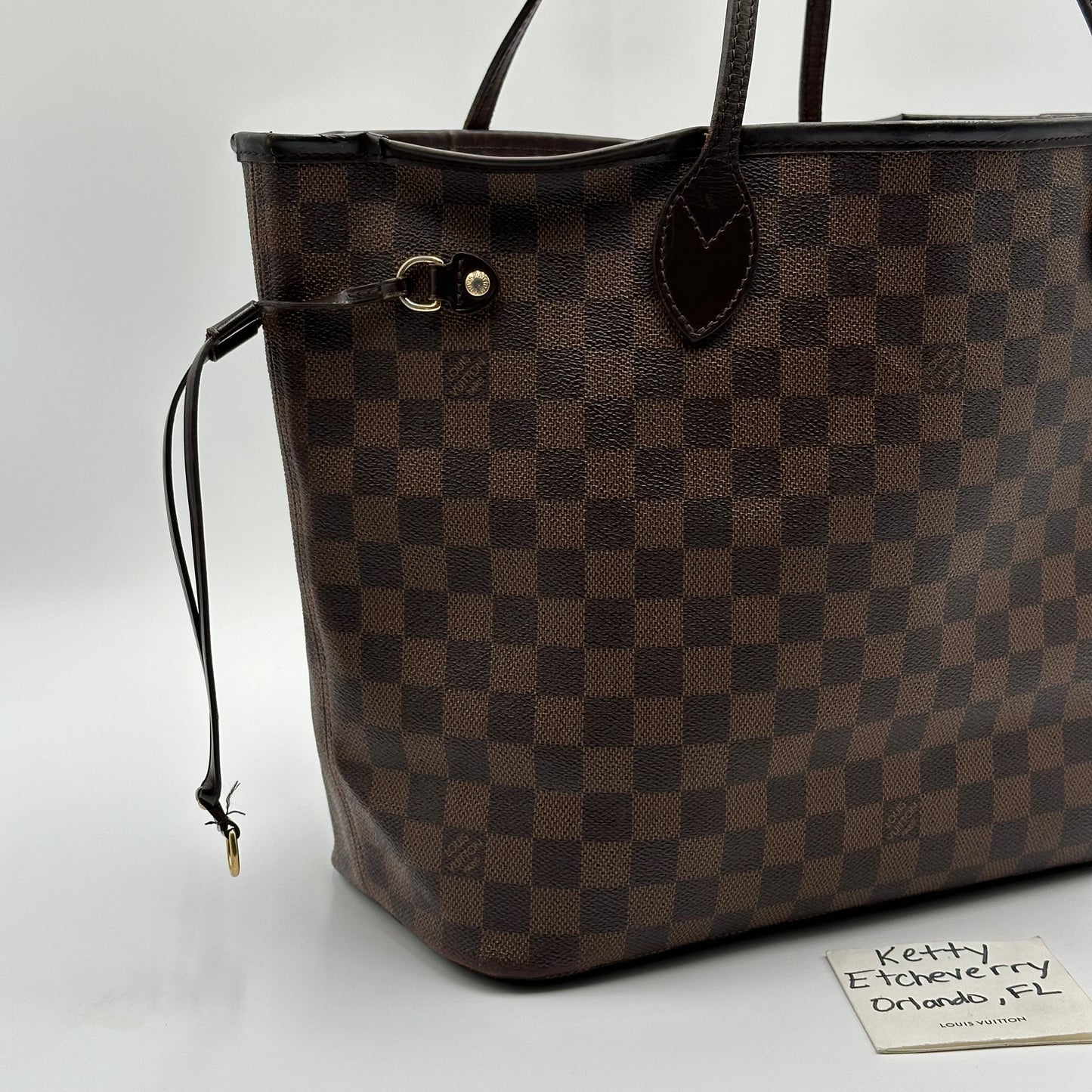 2010 Authentic Louis Vuitton Damier Ebene Neverfull MM Tote