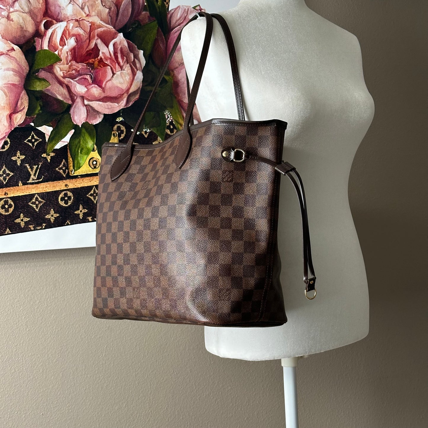 2010 Authentic Louis Vuitton Damier Ebene Neverfull MM Tote