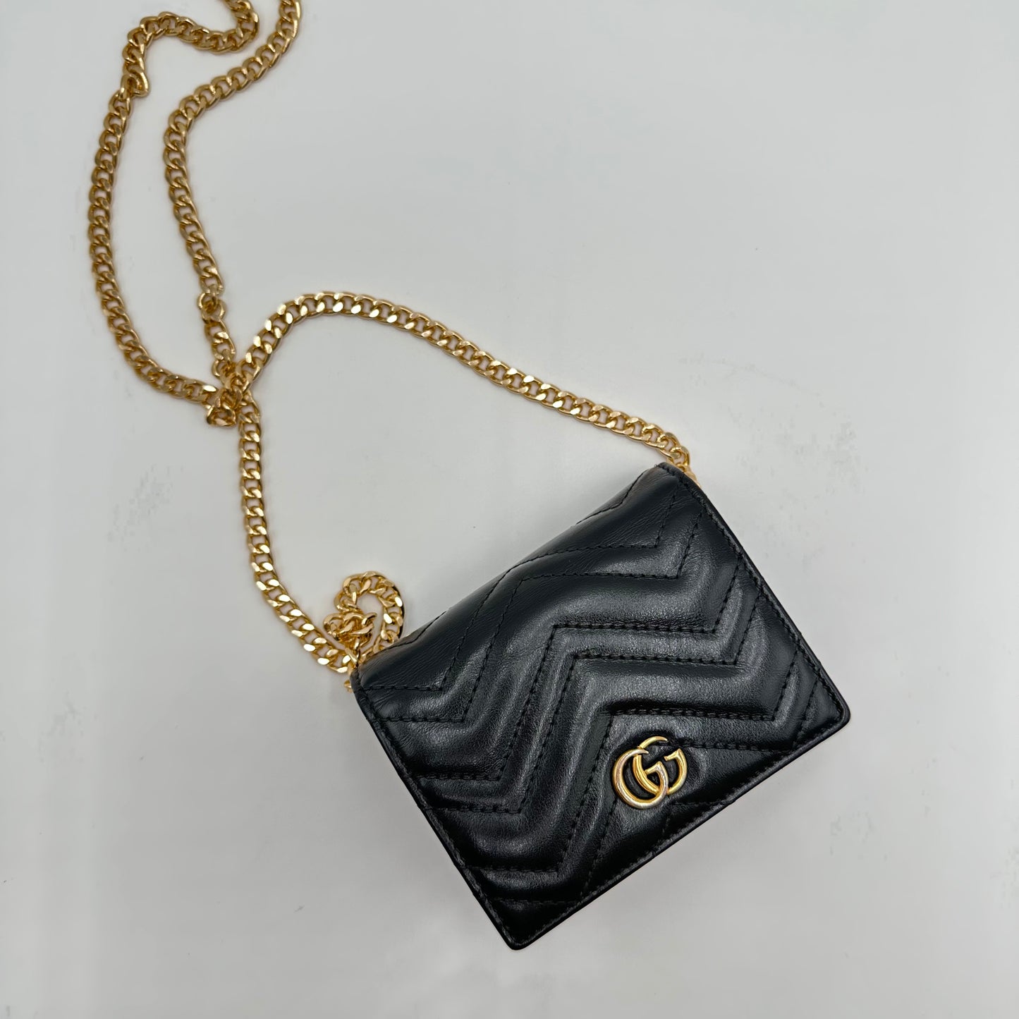 Authentic GUCCI GG Marmont Compact Wallet w/ Chain