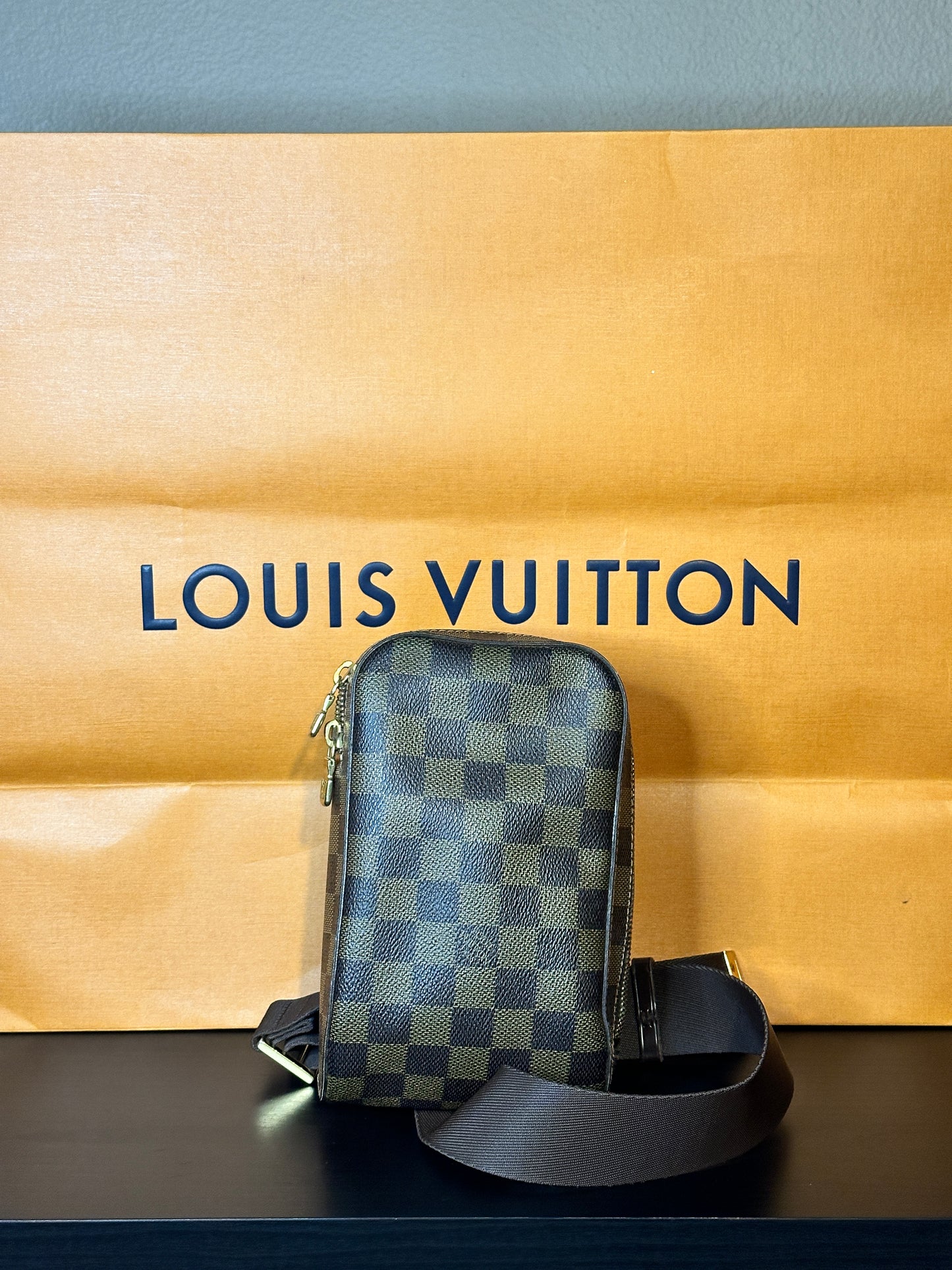 Authentic Louis Vuitton Damier Ebene Geronimo w/ Gift Box & Dust Bag