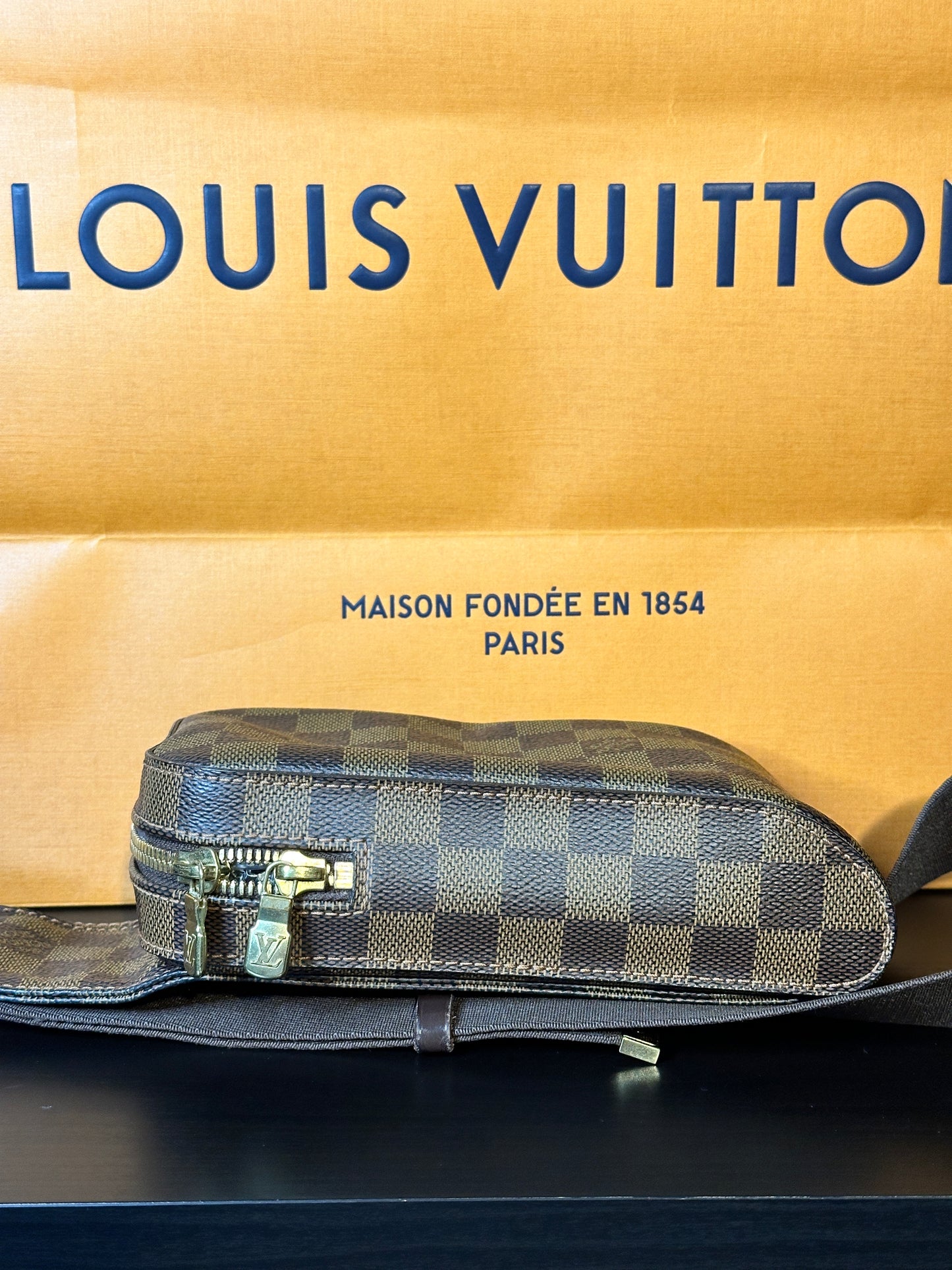 Authentic Louis Vuitton Damier Ebene Geronimo w/ Gift Box & Dust Bag