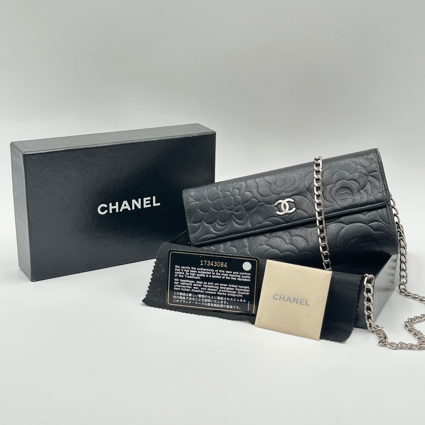 Authentic CHANEL Black CC Camellia Long Wallet Crossbody