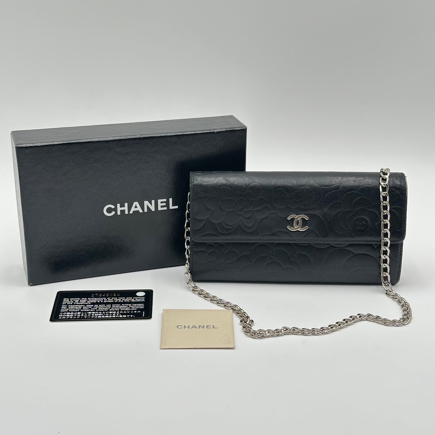 Authentic CHANEL Black CC Camellia Long Wallet Crossbody