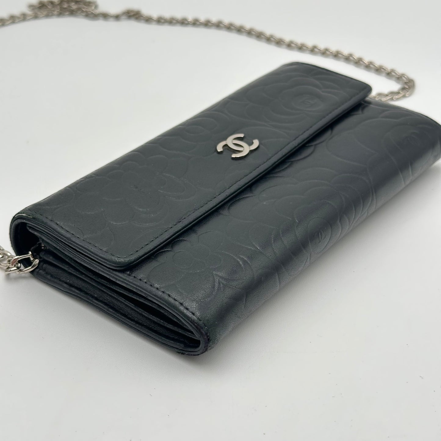 Authentic CHANEL Black CC Camellia Long Wallet Crossbody