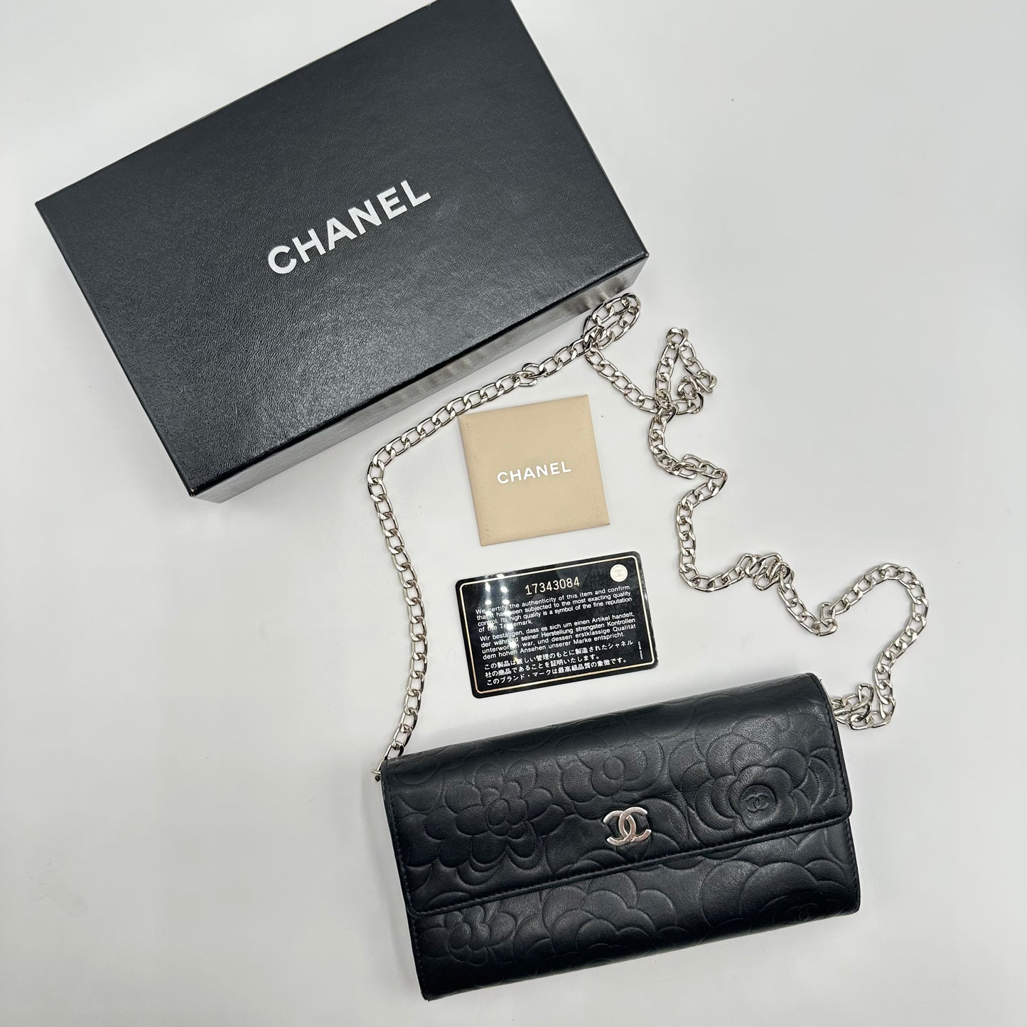 Authentic CHANEL Black CC Camellia Long Wallet Crossbody