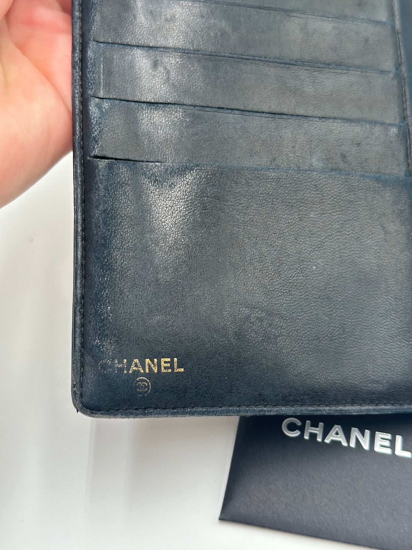 Authentic CHANEL Black Caviar Kisslock Long Bifold