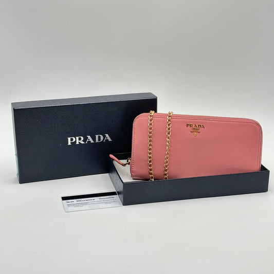Authentic PRADA Pink Saffiano Full Zip Wallet Crossbody