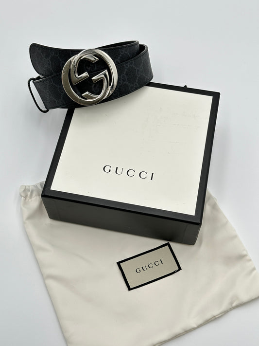 Authentic Gucci GG Black Supreme Belt 85cm w/ Box & Dust Bag