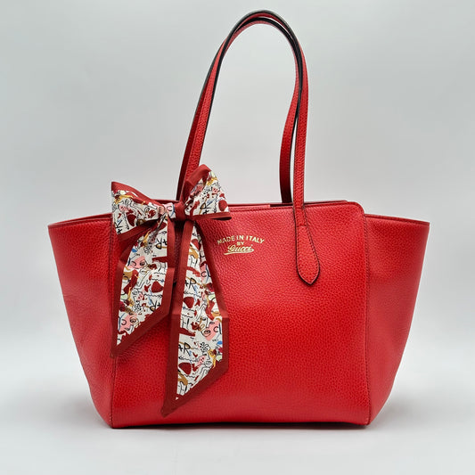 Authentic GUCCI GG Red Pebbled Small Swing Tote