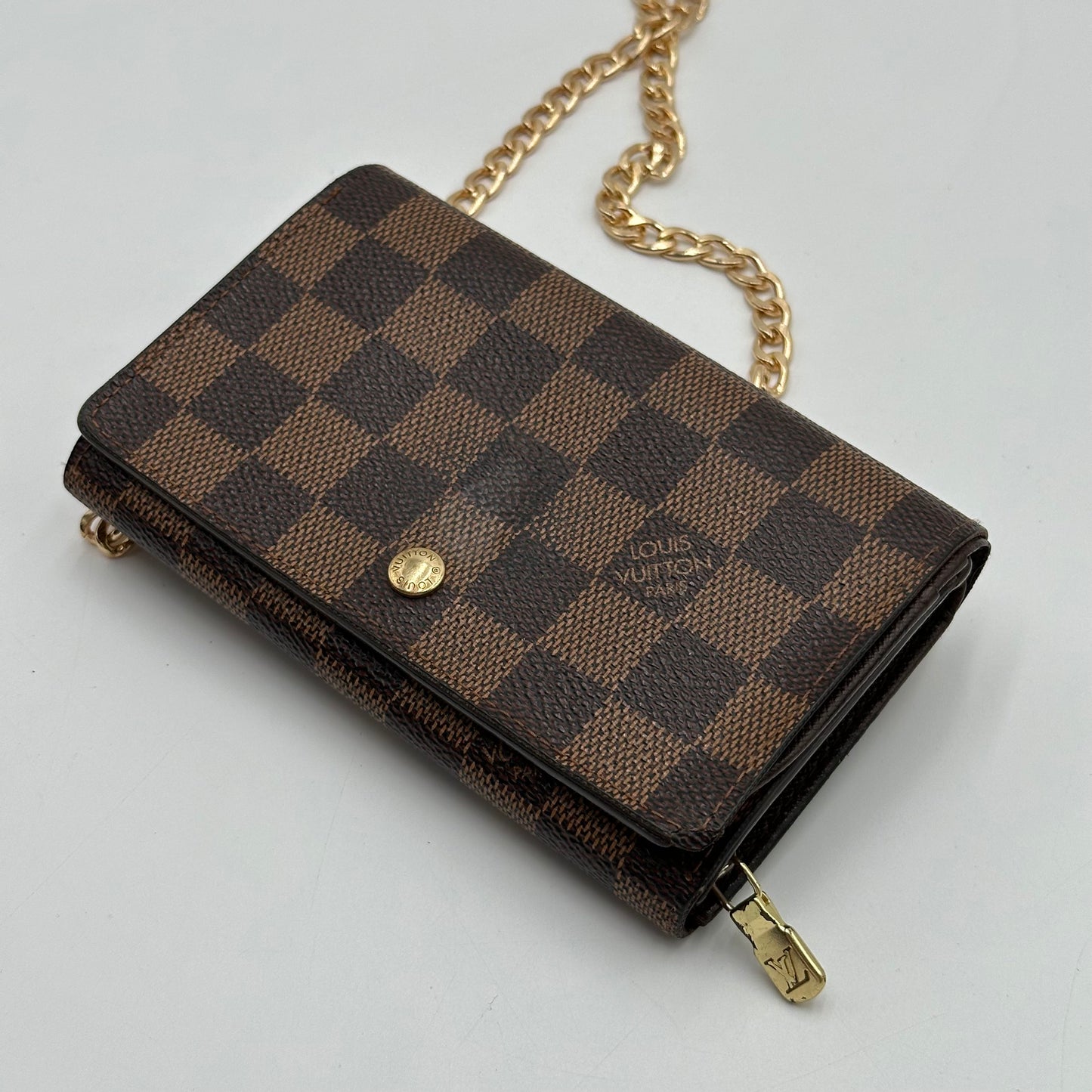 Authentic Louis Vuitton 2004 Damier Ebene Porte Monnaie Compact Wallet Crossbody