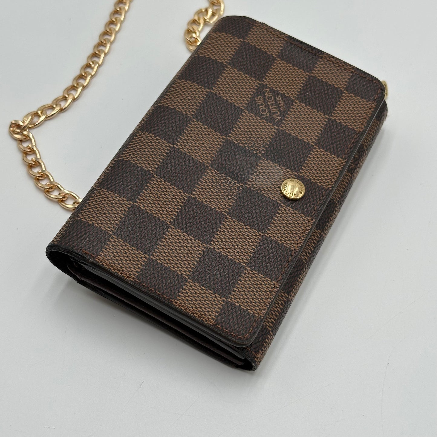 Authentic Louis Vuitton 2004 Damier Ebene Porte Monnaie Compact Wallet Crossbody