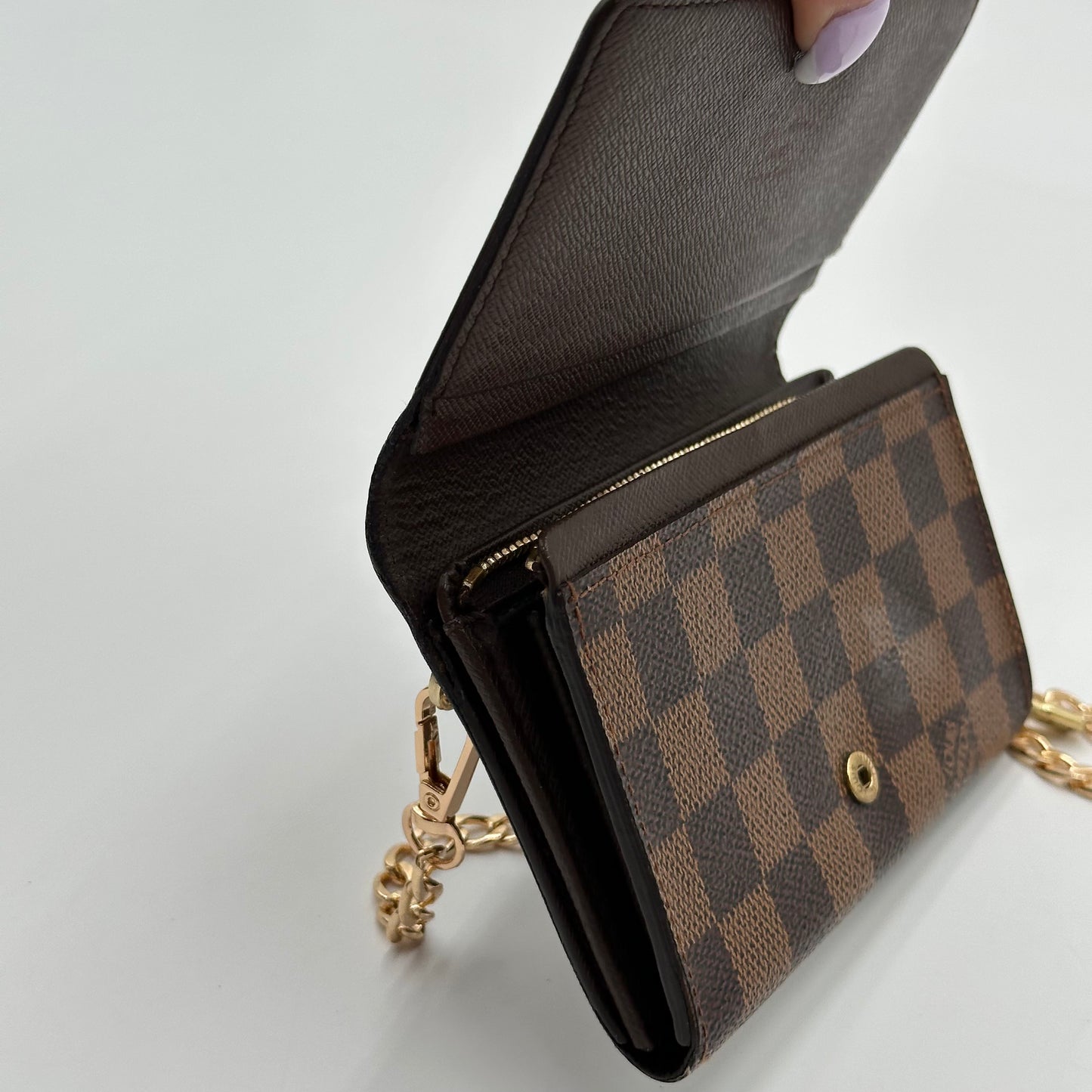 Authentic Louis Vuitton 2004 Damier Ebene Porte Monnaie Compact Wallet Crossbody