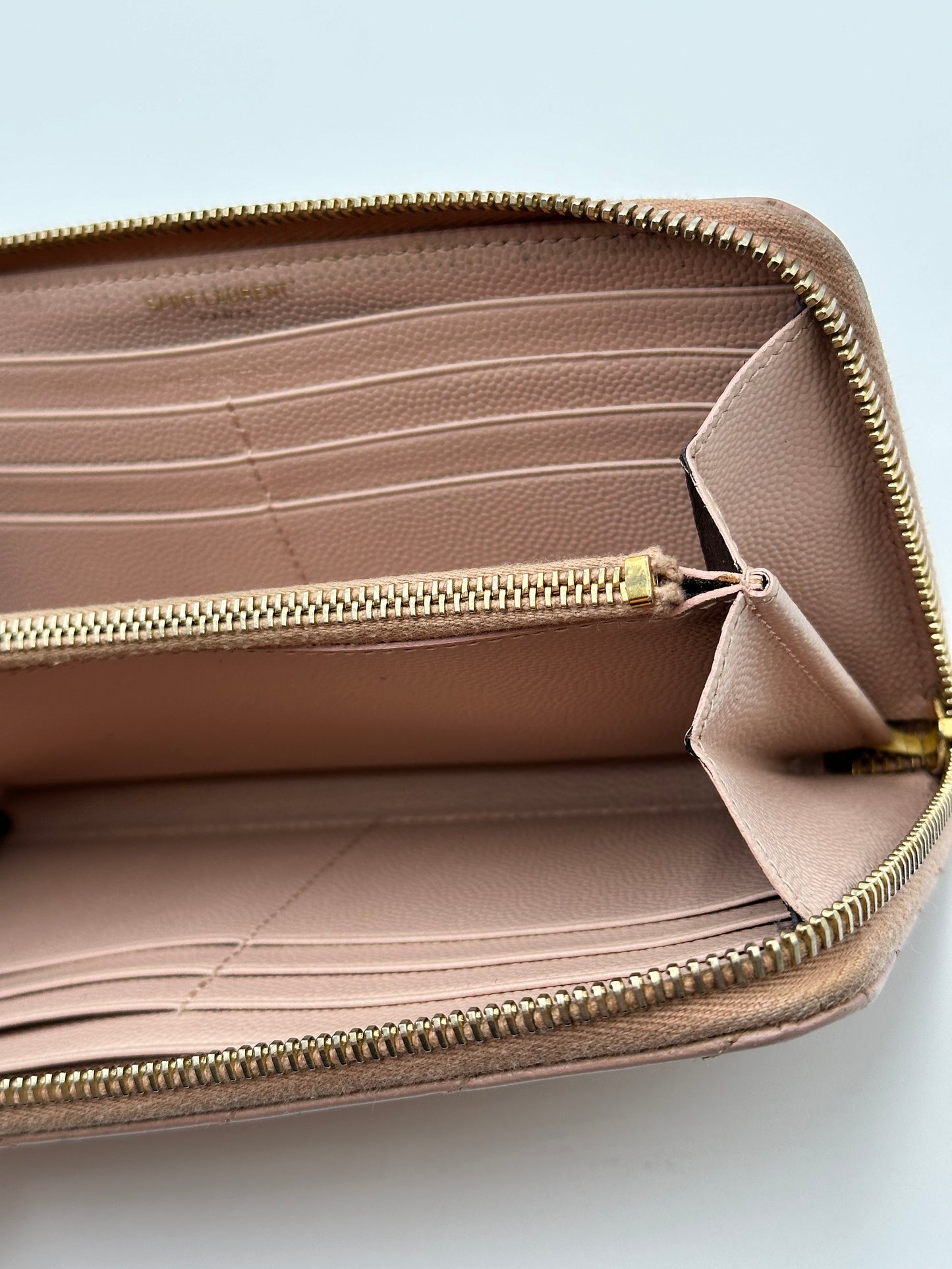 Authentic YSL Blush Pink Matelasse Full Zip Wallet w/ Crossbody Kit