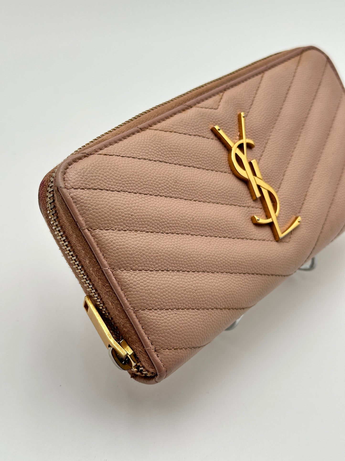 Authentic YSL Blush Pink Matelasse Full Zip Wallet w/ Crossbody Kit
