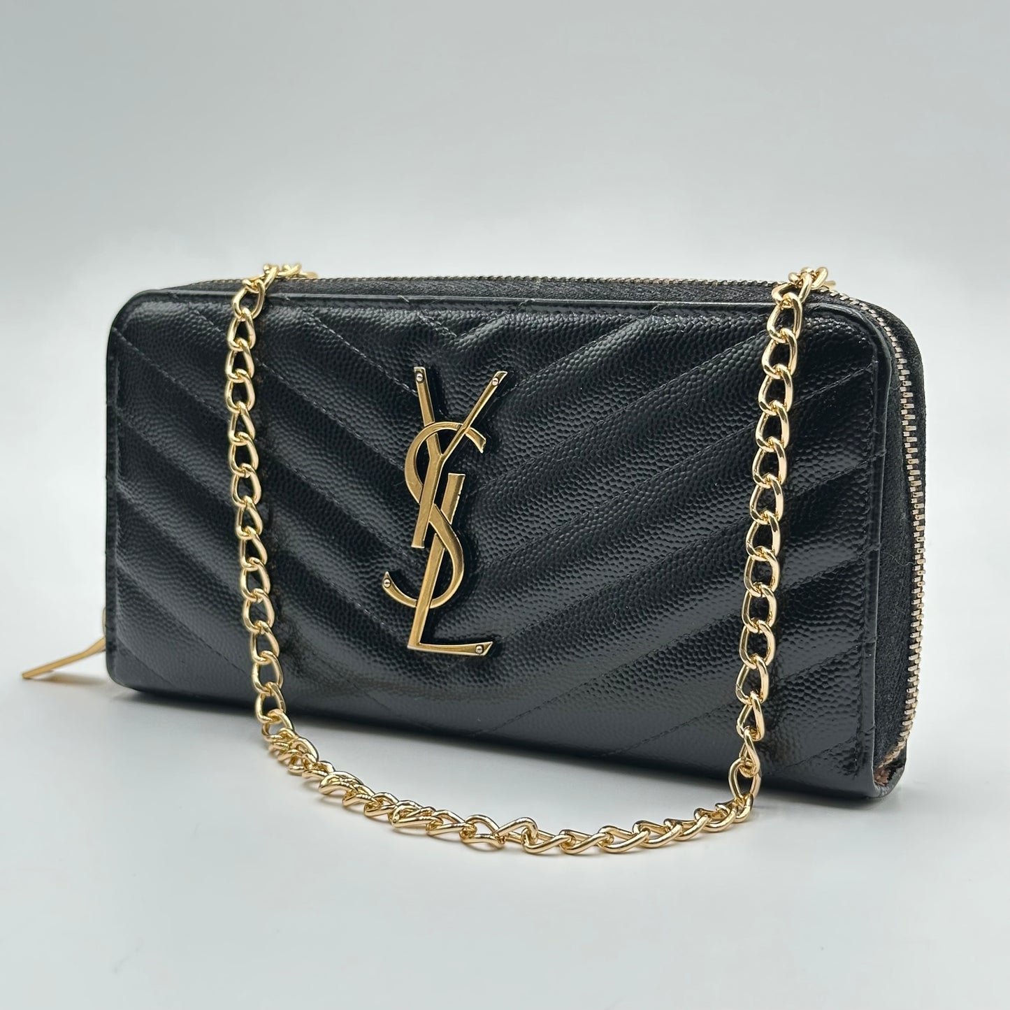 Authentic YSL Matelasse Black Full Zipper Wallet