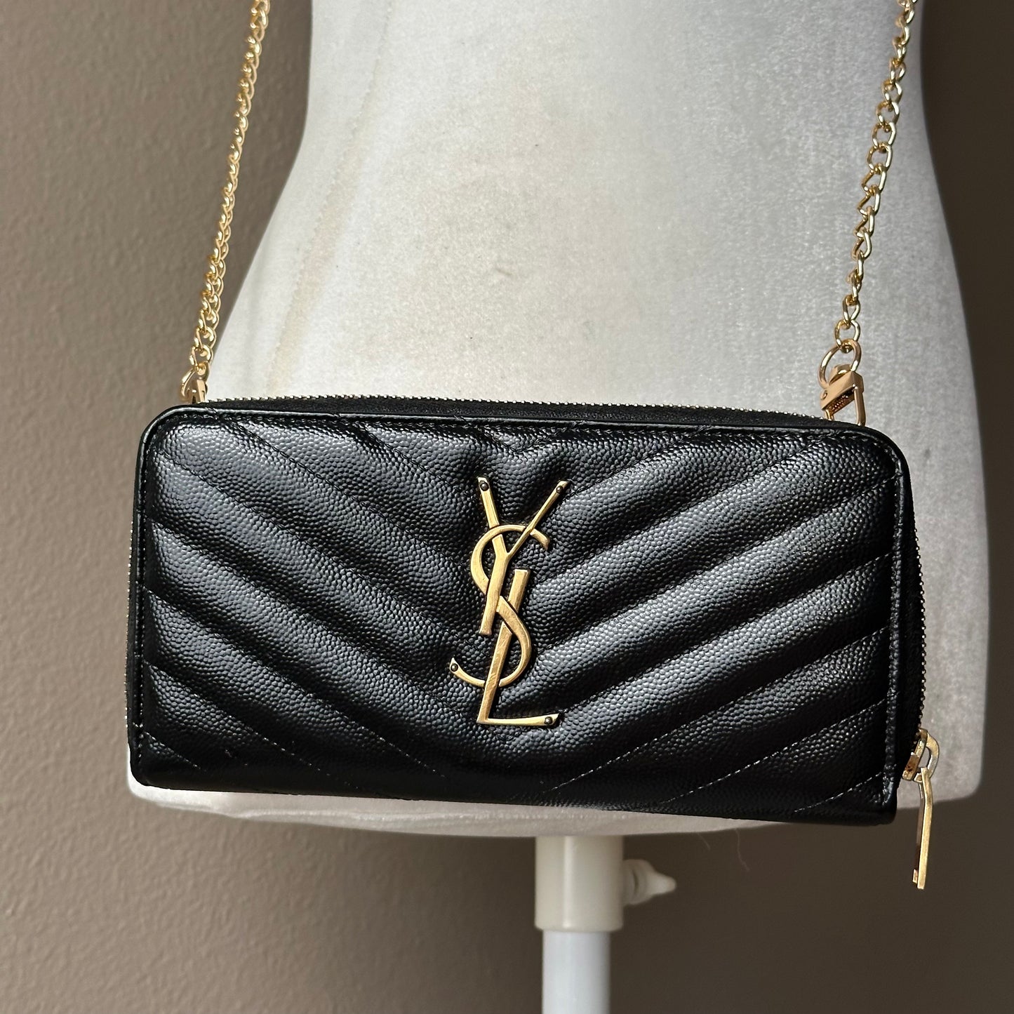 Authentic YSL Matelasse Black Full Zipper Wallet