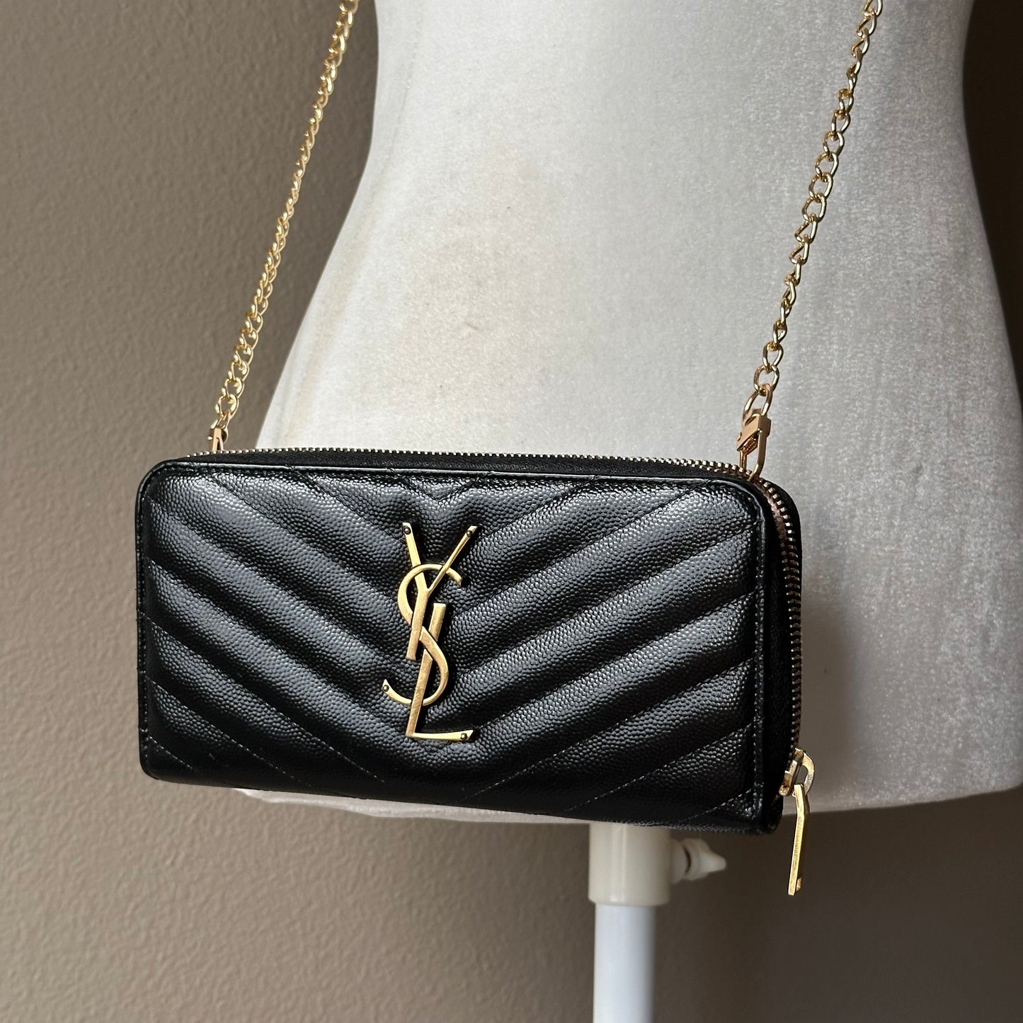 Authentic YSL Matelasse Black Full Zipper Wallet