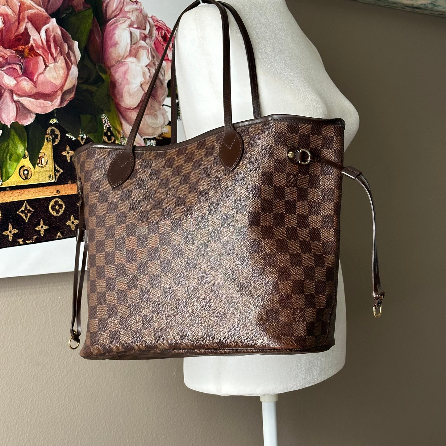 2010 Authentic Louis Vuitton Damier Ebene Neverfull MM Tote